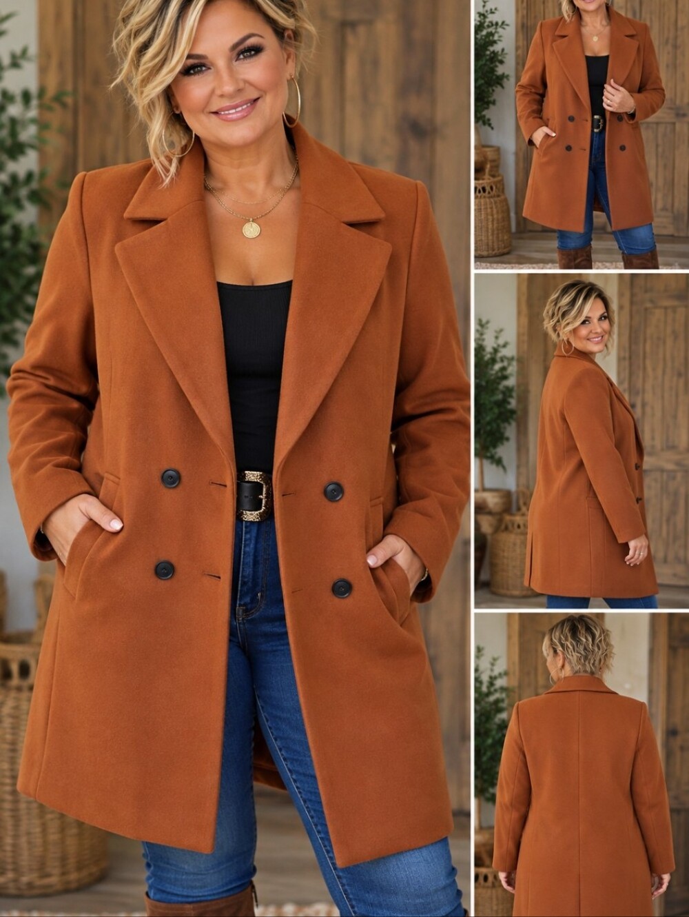 Classic Double-Breasted Women's Coat in Carmel